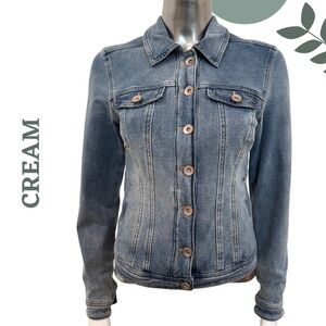 Cream Knit Denim Jacket Blue – Size Extra Small XS